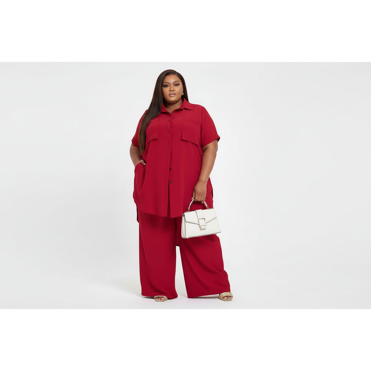 Plus Size Irregular Top & Wide Pants Set