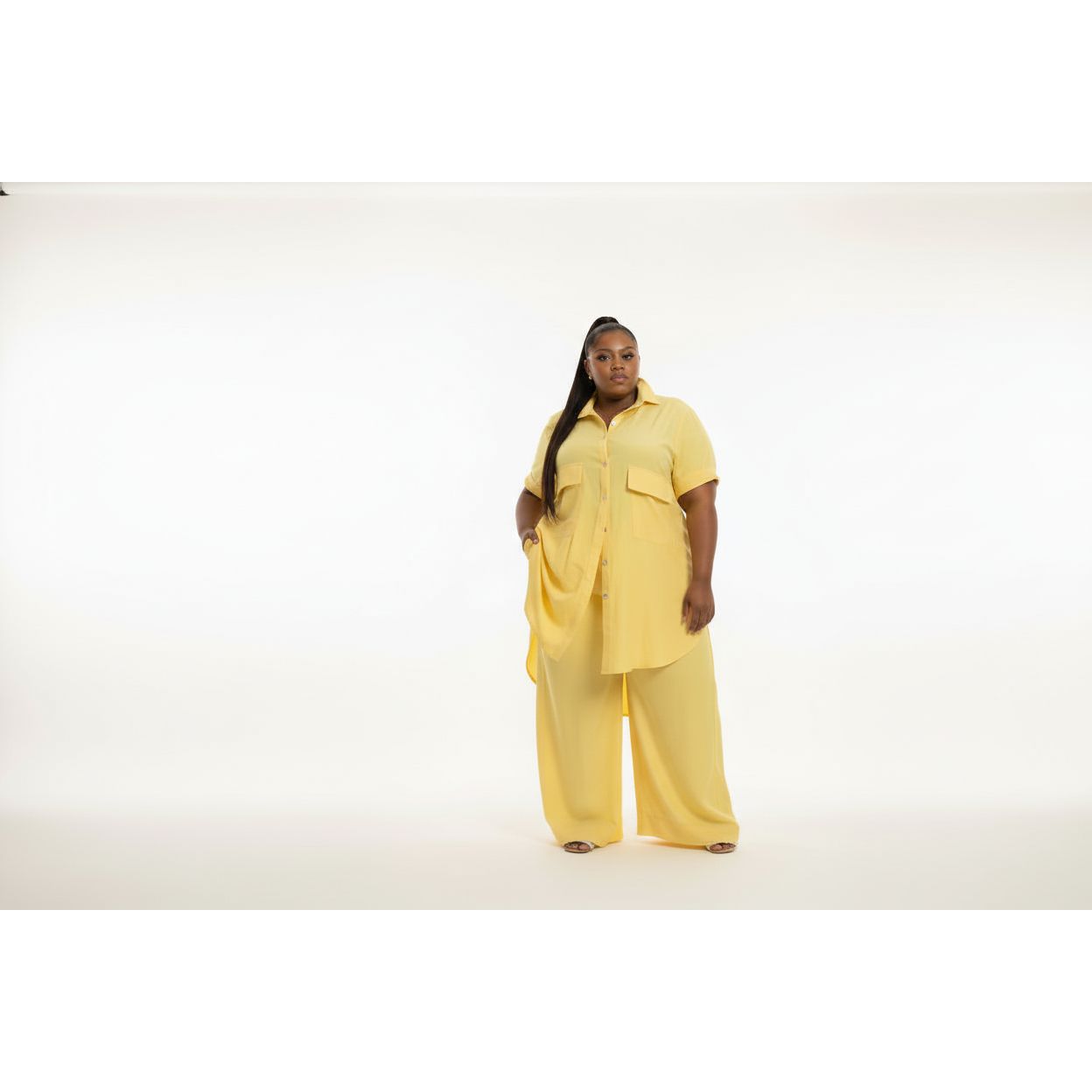 Plus Size Irregular Top & Wide Pants Set