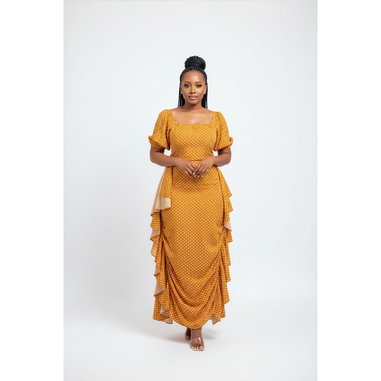 Sheer Mesh Off Shoulder Short Sleeve Ruffle Dress