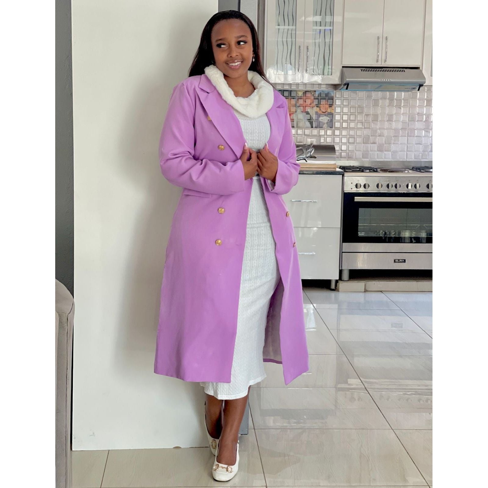 Double Breasted Slant Pockets Belted Trench Coat