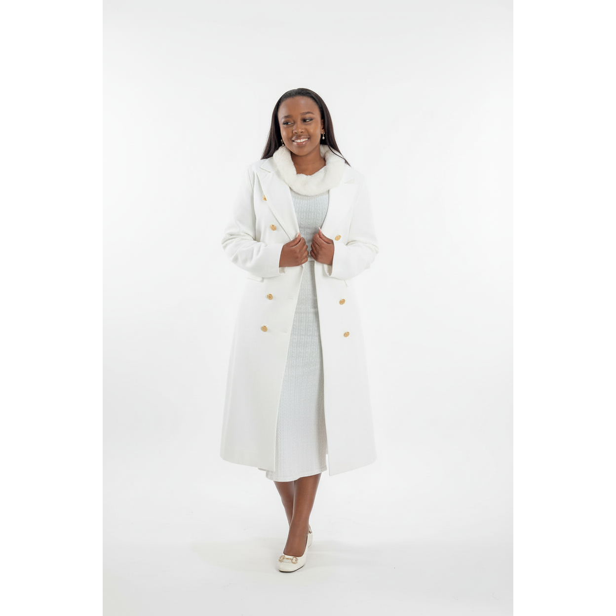 Double Breasted Slant Pockets Belted Trench Coat