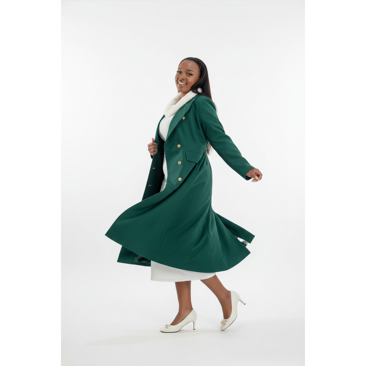 Double Breasted Slant Pockets Belted Trench Coat