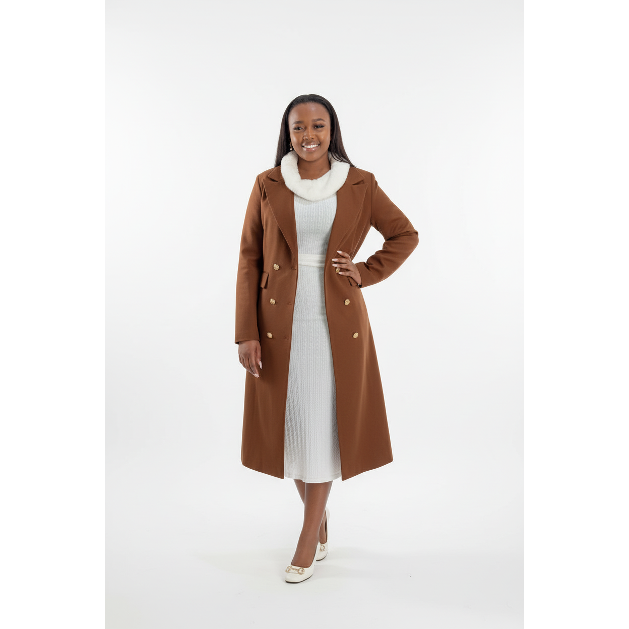 Double Breasted Slant Pockets Belted Trench Coat