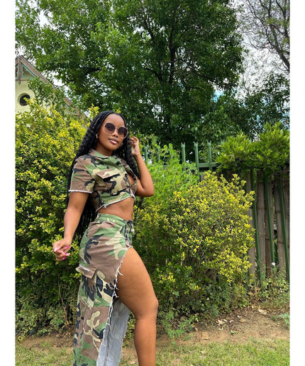 Camouflage Slit skirt and top set