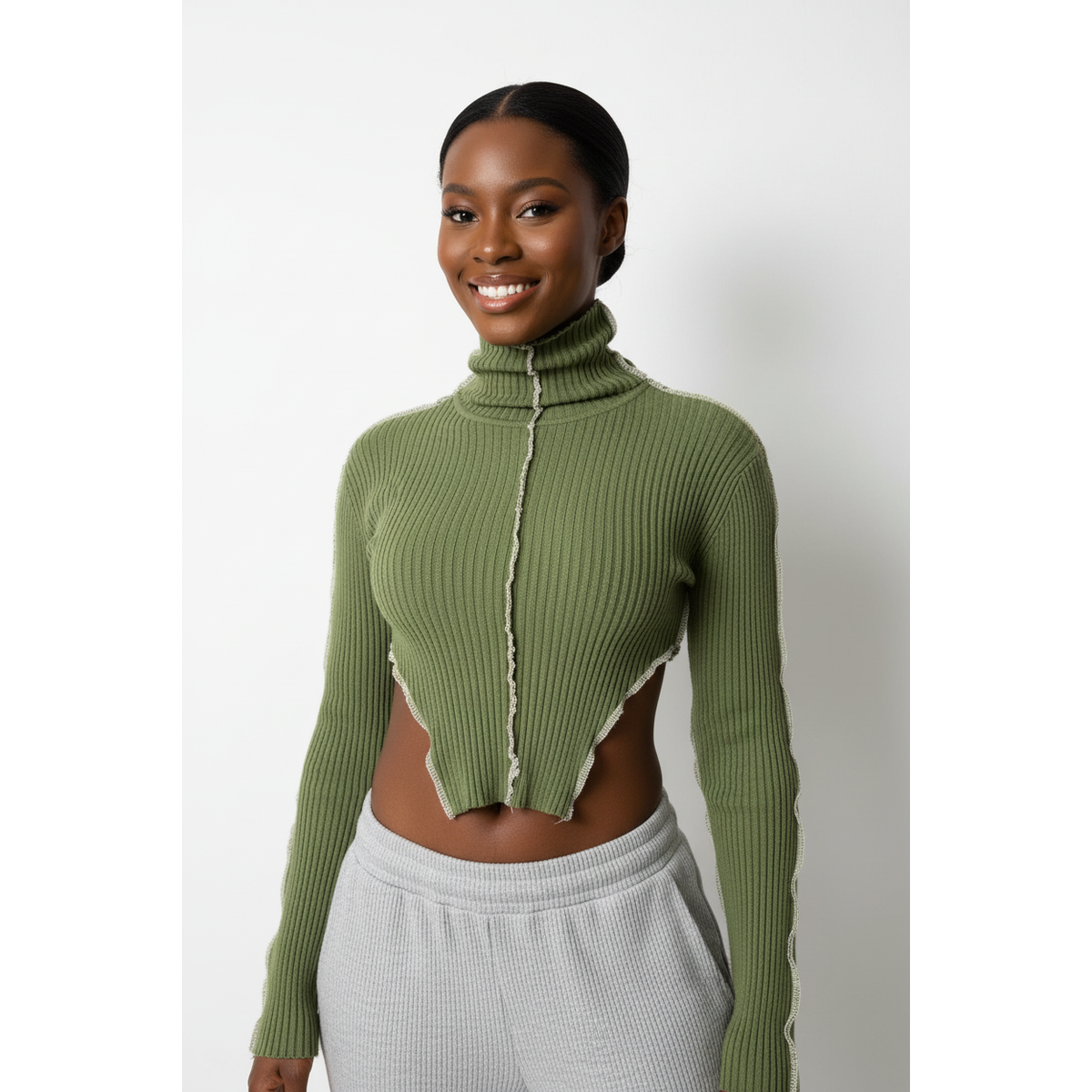 Long Sleeve Turtleneck Knitted Patchwork Tops
