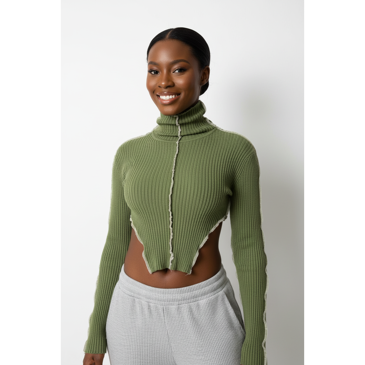 Long Sleeve Turtleneck Knitted Patchwork Tops