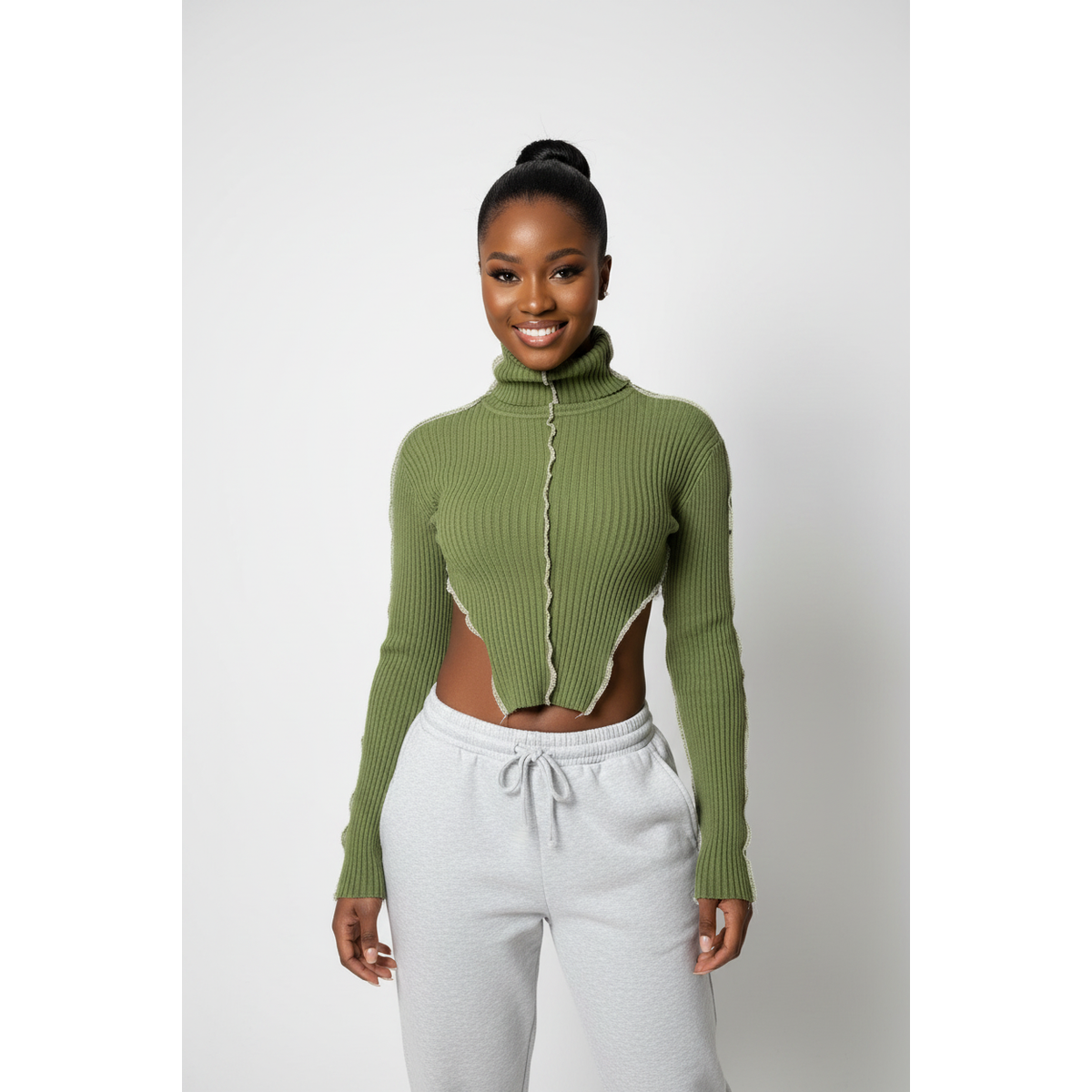 Long Sleeve Turtleneck Knitted Patchwork Tops