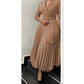 Short Sleeve Pleated V-Neck Dress