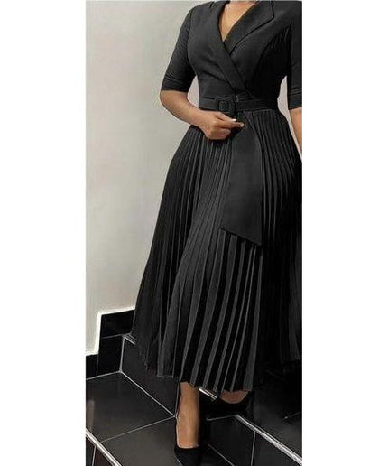 V-neck Cap Sleeves Pleated Floor-length Dress Orange main image 1