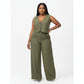 Vintage V-Neck Crop Top And Wide Pant Set