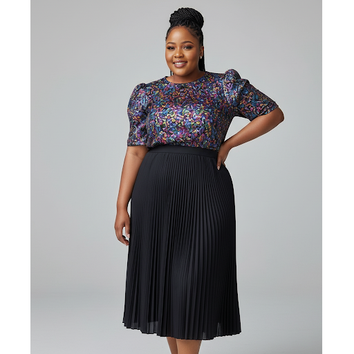 High Waisted Pleated Skirt and Glitter Top Set