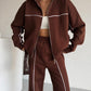 Ladies Cropped Zip-Up Jacket & Wide-Leg pants