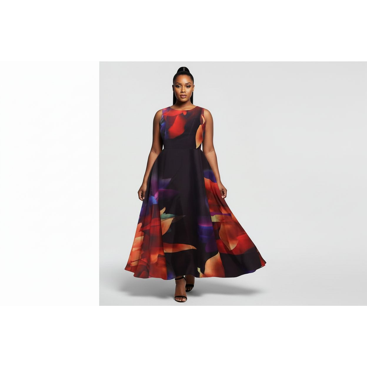 Colorful Abstract-Print Fit & Flare Midi Dress
