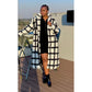 Plus Size Collar Plus Plaid Print Drop Shoulder Overcoat