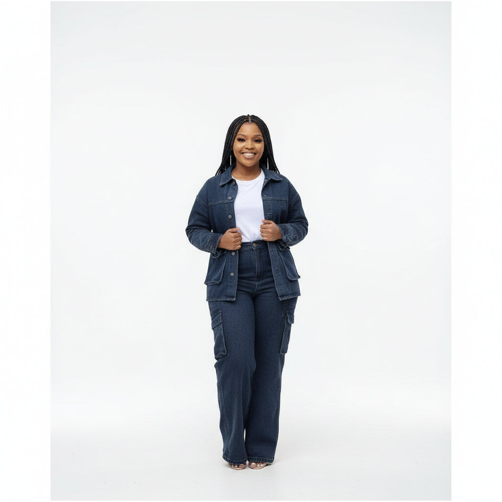 Elegant Cargo Denim Two Piece Set.