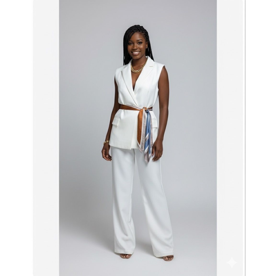 Women’s Sleeveless Blazer Two-Piece Suit – Wide Leg Pants Set