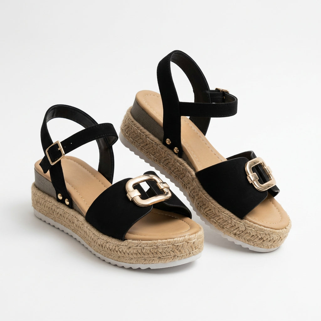 Women's Gold-Buckle Platform Espadrille Sandals