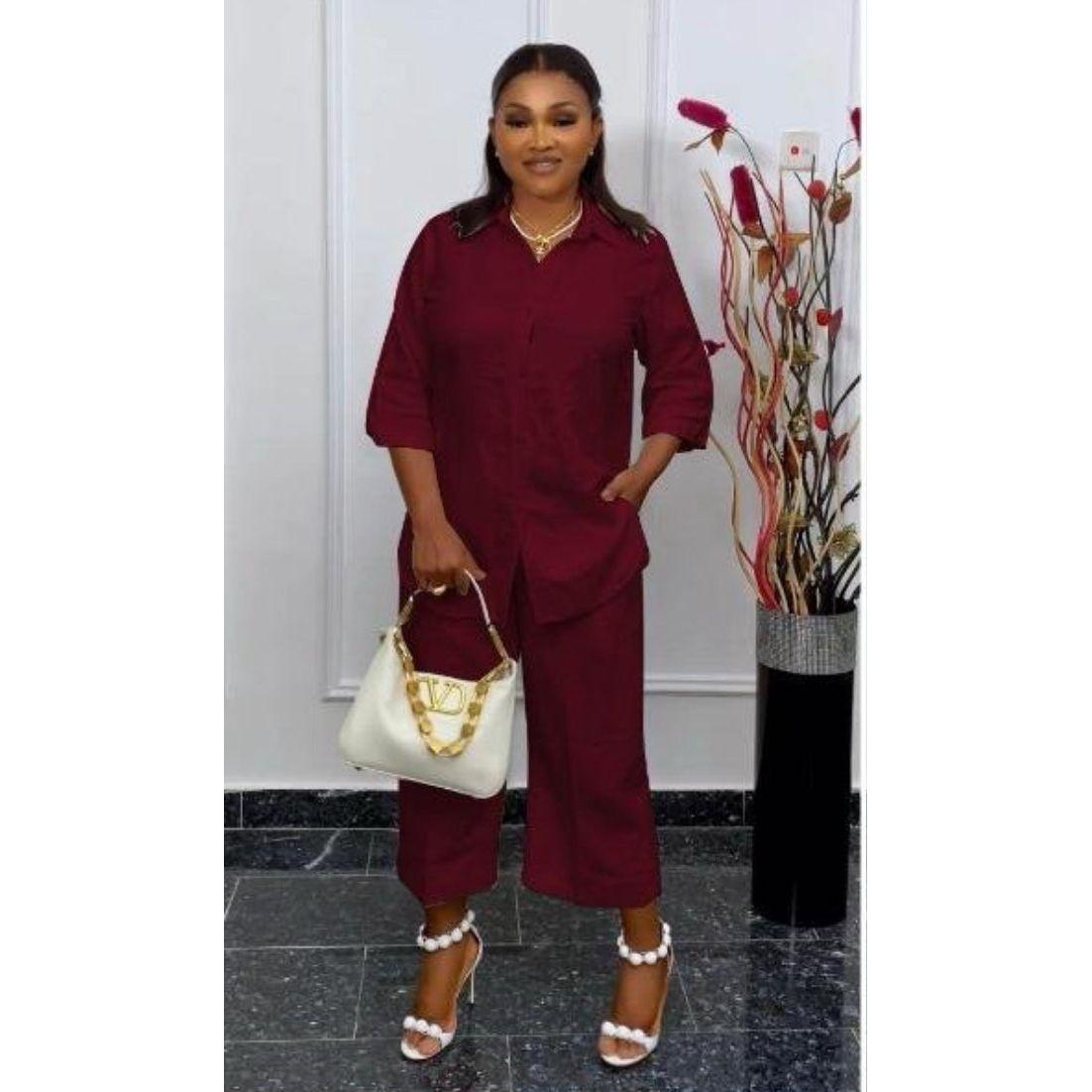 Blouse Shirt and Trousers Two-Piece Set