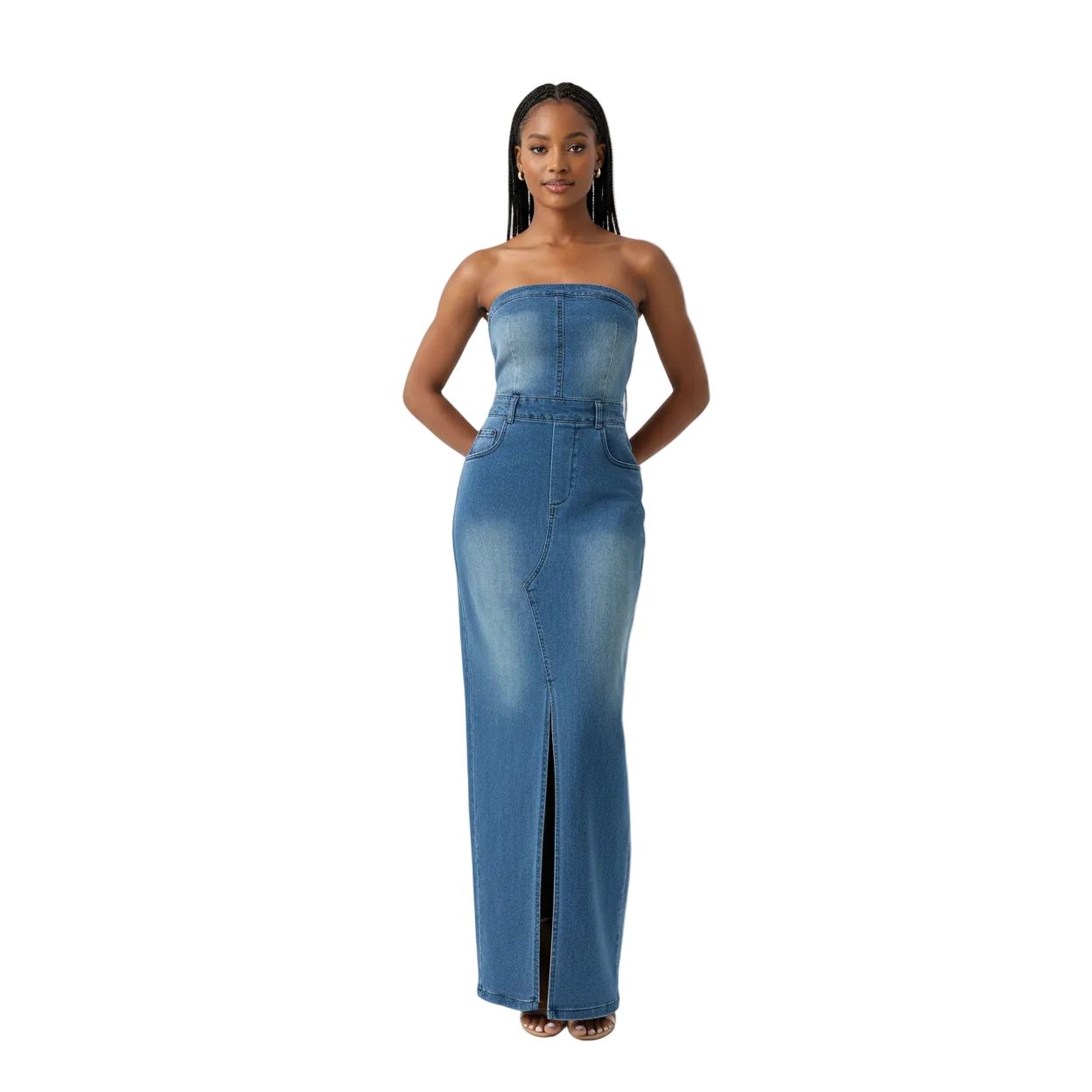 Boob Tube Slit Denim Dress