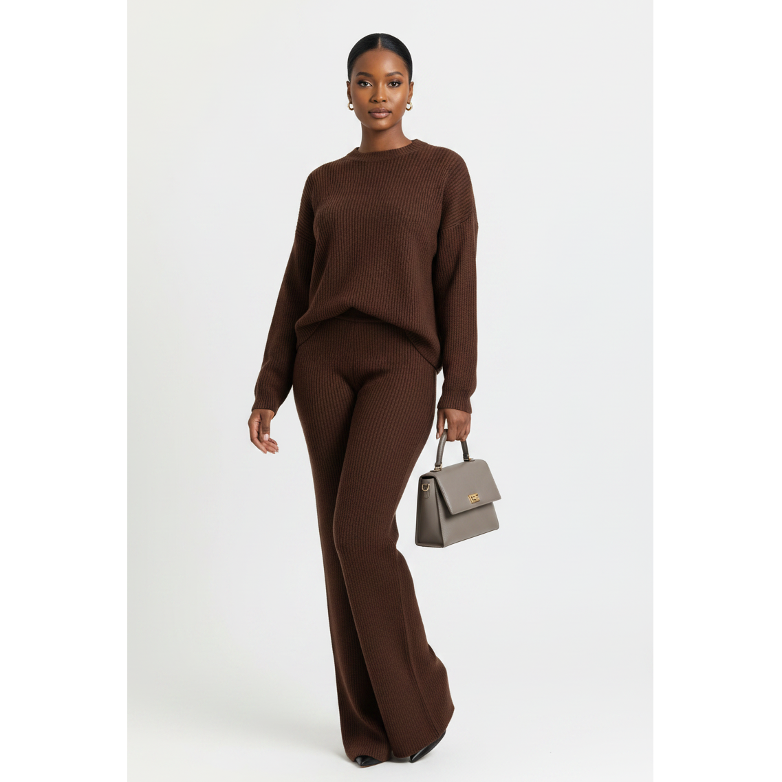 Oversized Sweater & Wide Leg Pants Knit Lounge Set