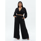 Elegant Ruched Long Sleeve Wide-Leg Set.
