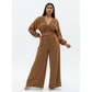 Elegant Ruched Long Sleeve Wide-Leg Set.