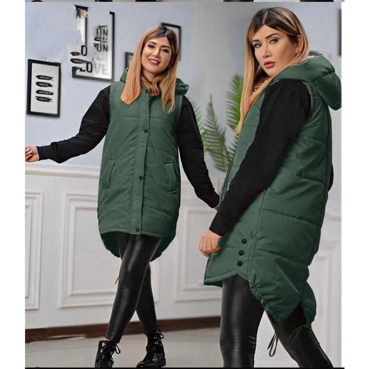 Sleeveless Side button Long Bomber Coat