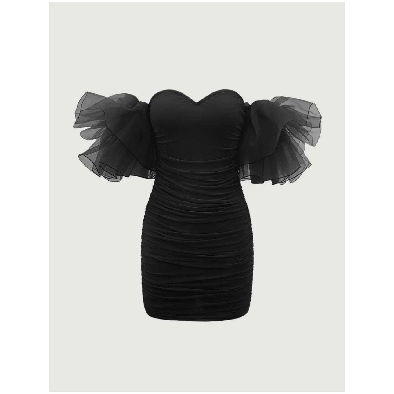 Off Shoulder Tight Pleated Short Dress