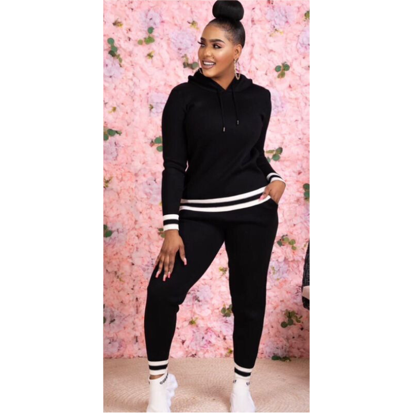 Striped Solid Color Tracksuit Set