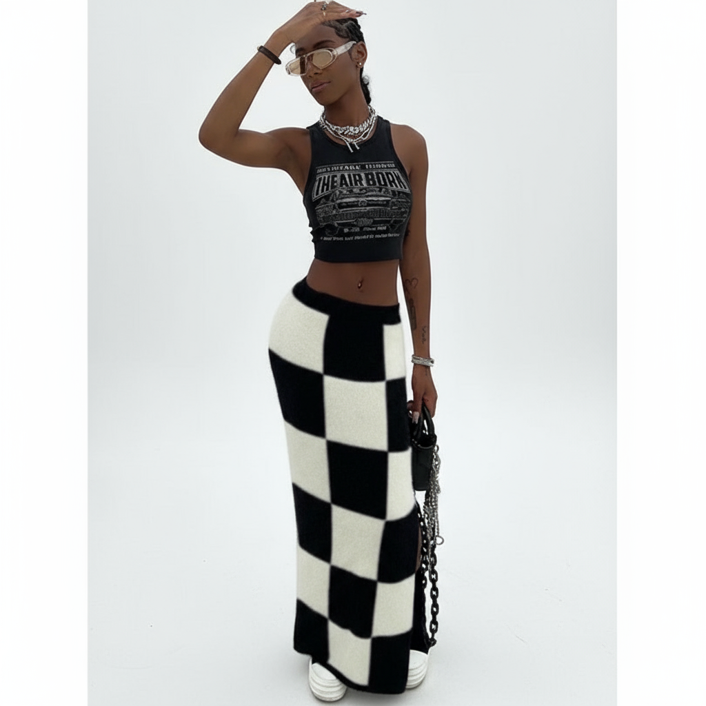 Block Square High Waisted Skirt