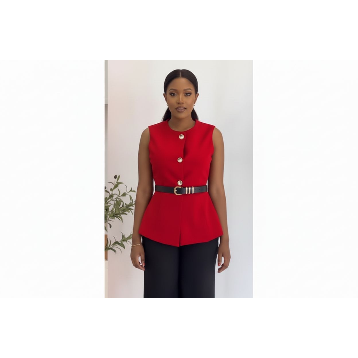 Women's Collared Waisted Belt Vest