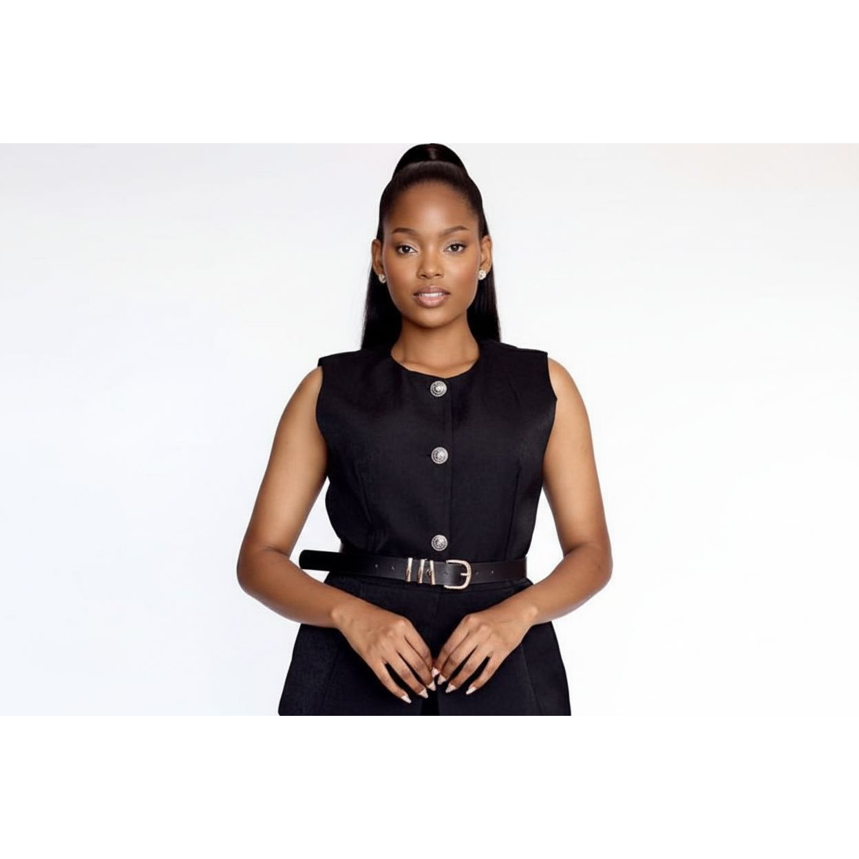 Women's Collared Waisted Belt Vest