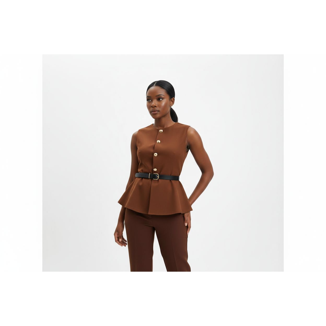 Women's Collared Waisted Belt Vest
