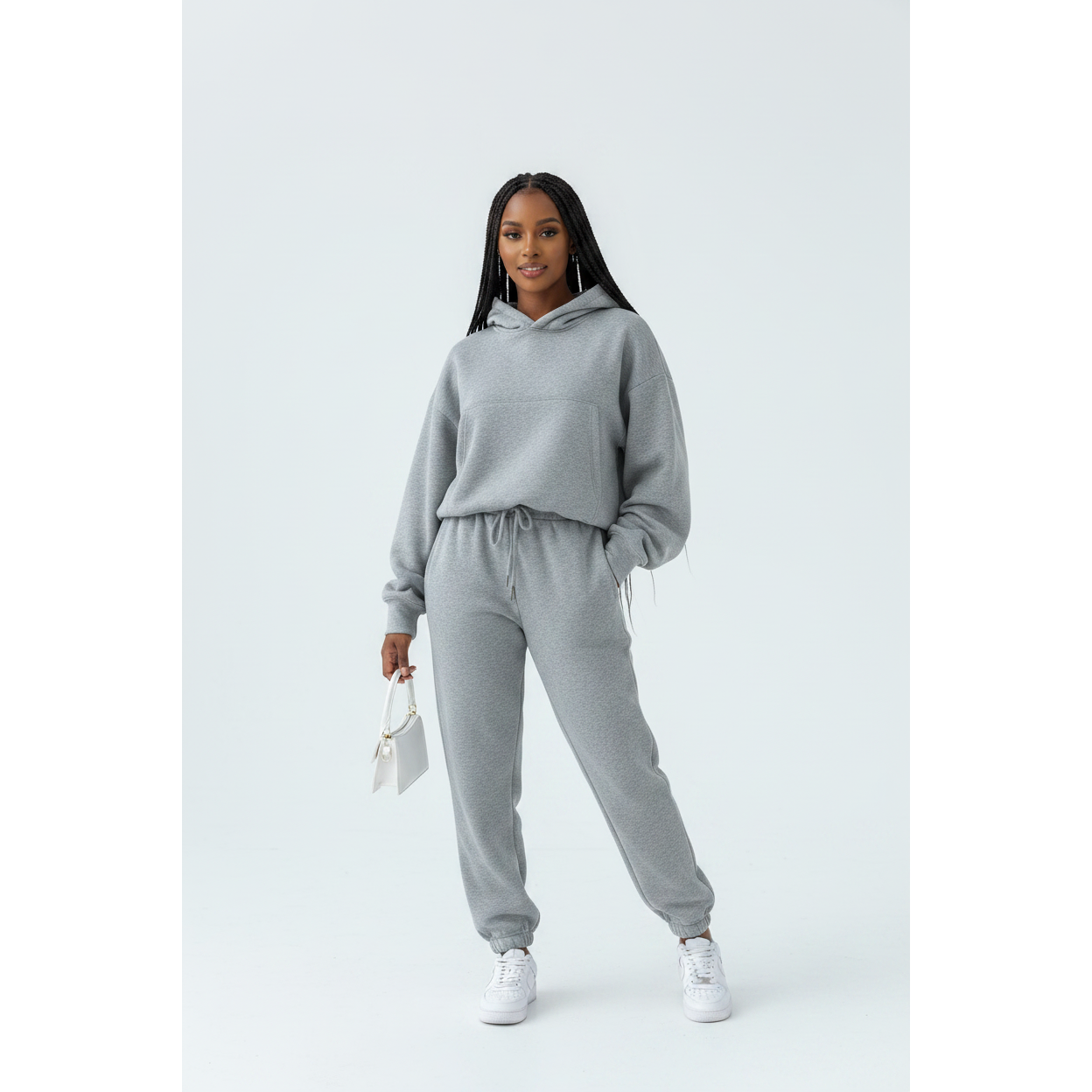 Drawstring Hoodie Crop Top & Jogger Pants
