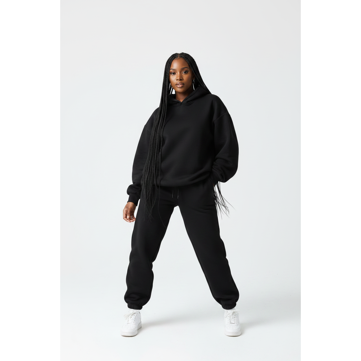 Drawstring Hoodie Crop Top & Jogger Pants