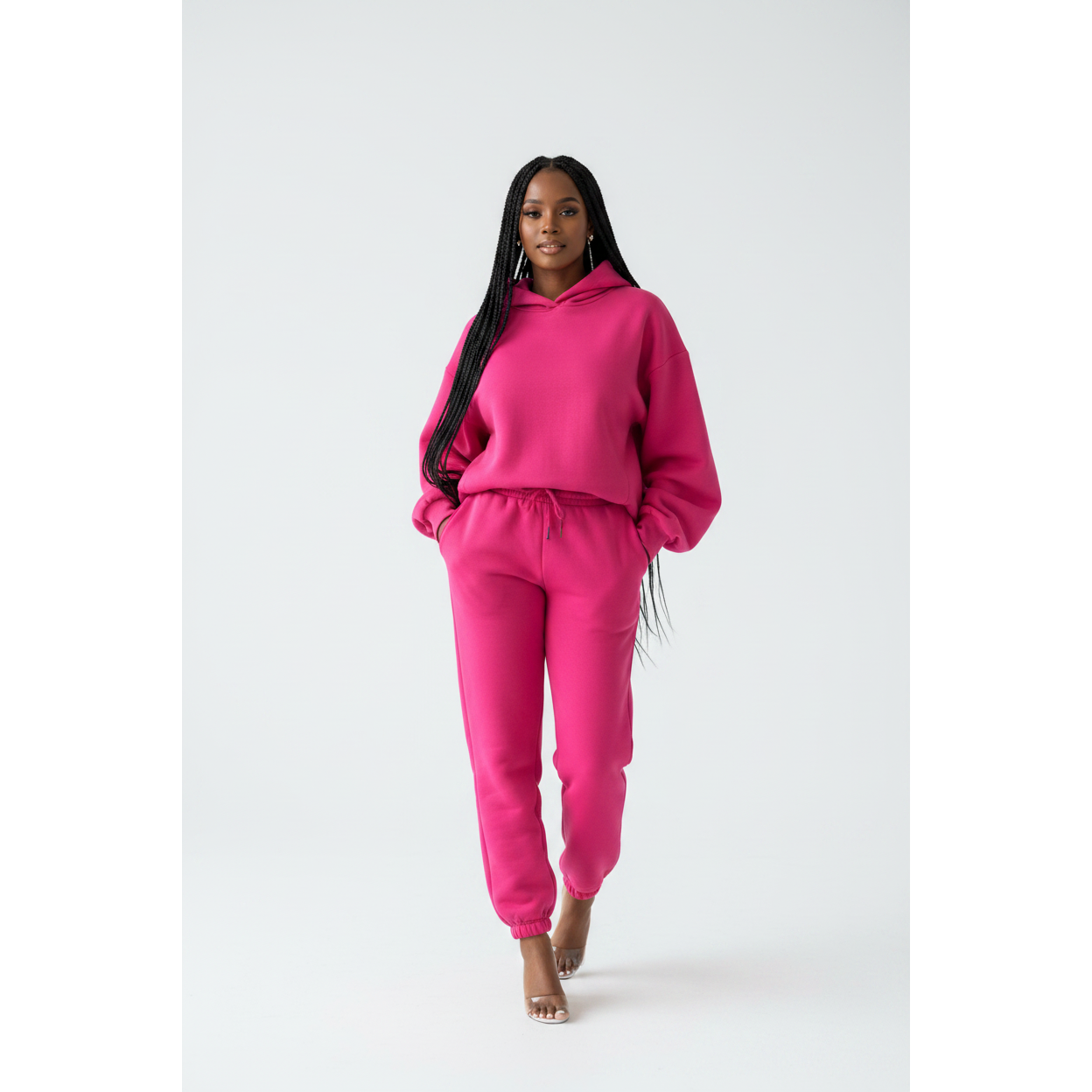 Drawstring Hoodie Crop Top & Jogger Pants