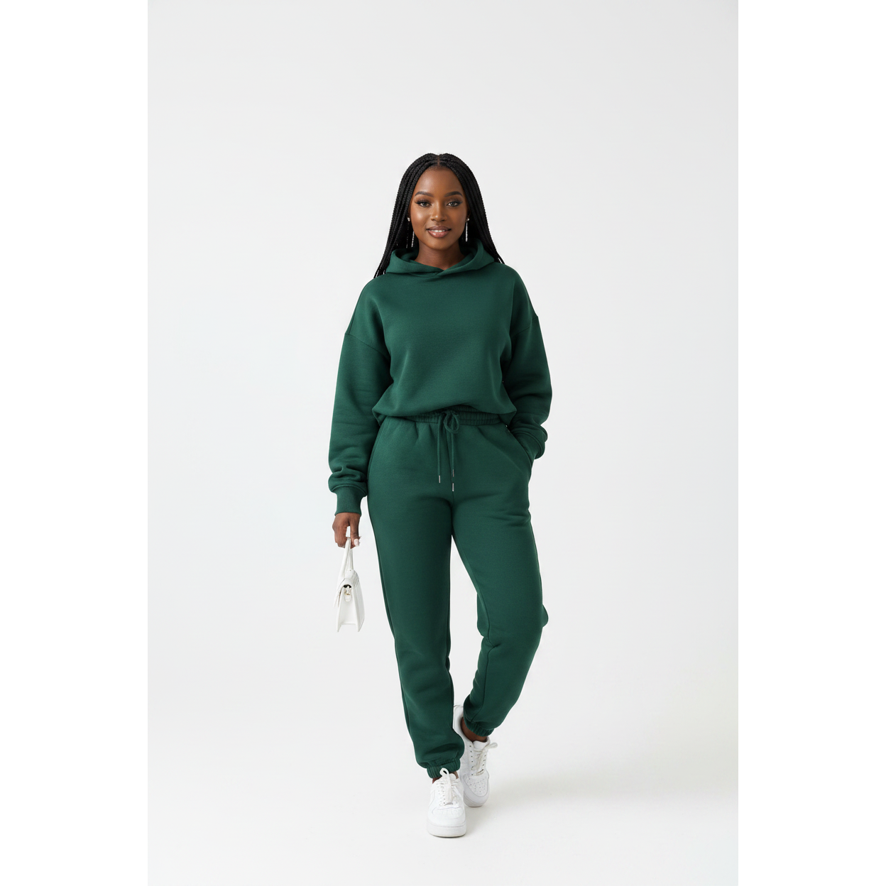 Drawstring Hoodie Crop Top & Jogger Pants