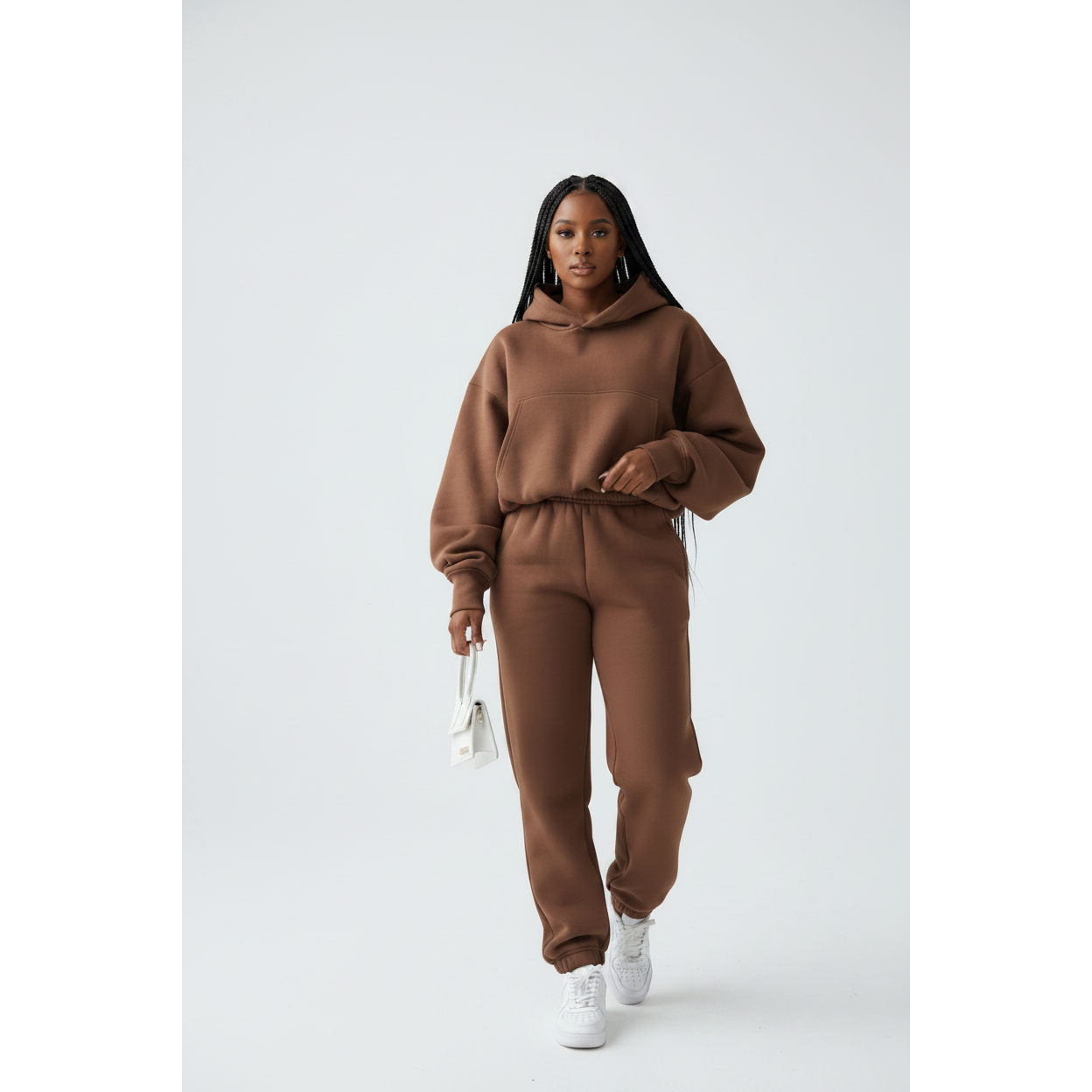 Drawstring Hoodie Crop Top & Jogger Pants