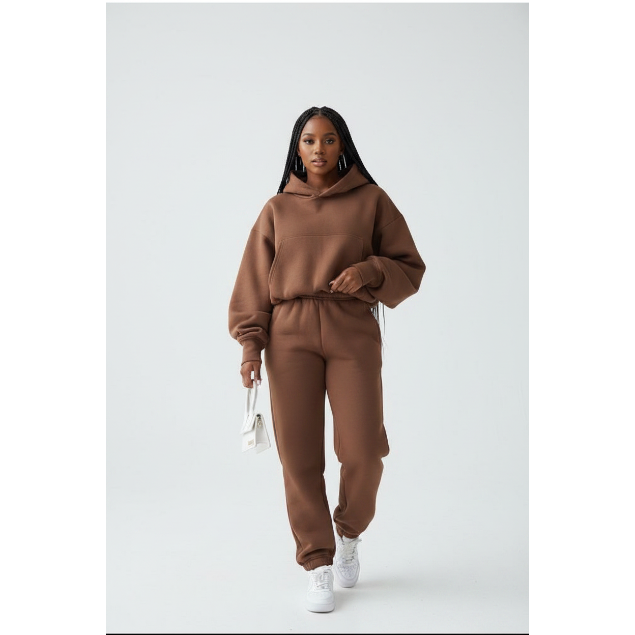 Drawstring Hoodie Crop Top & Jogger Pants