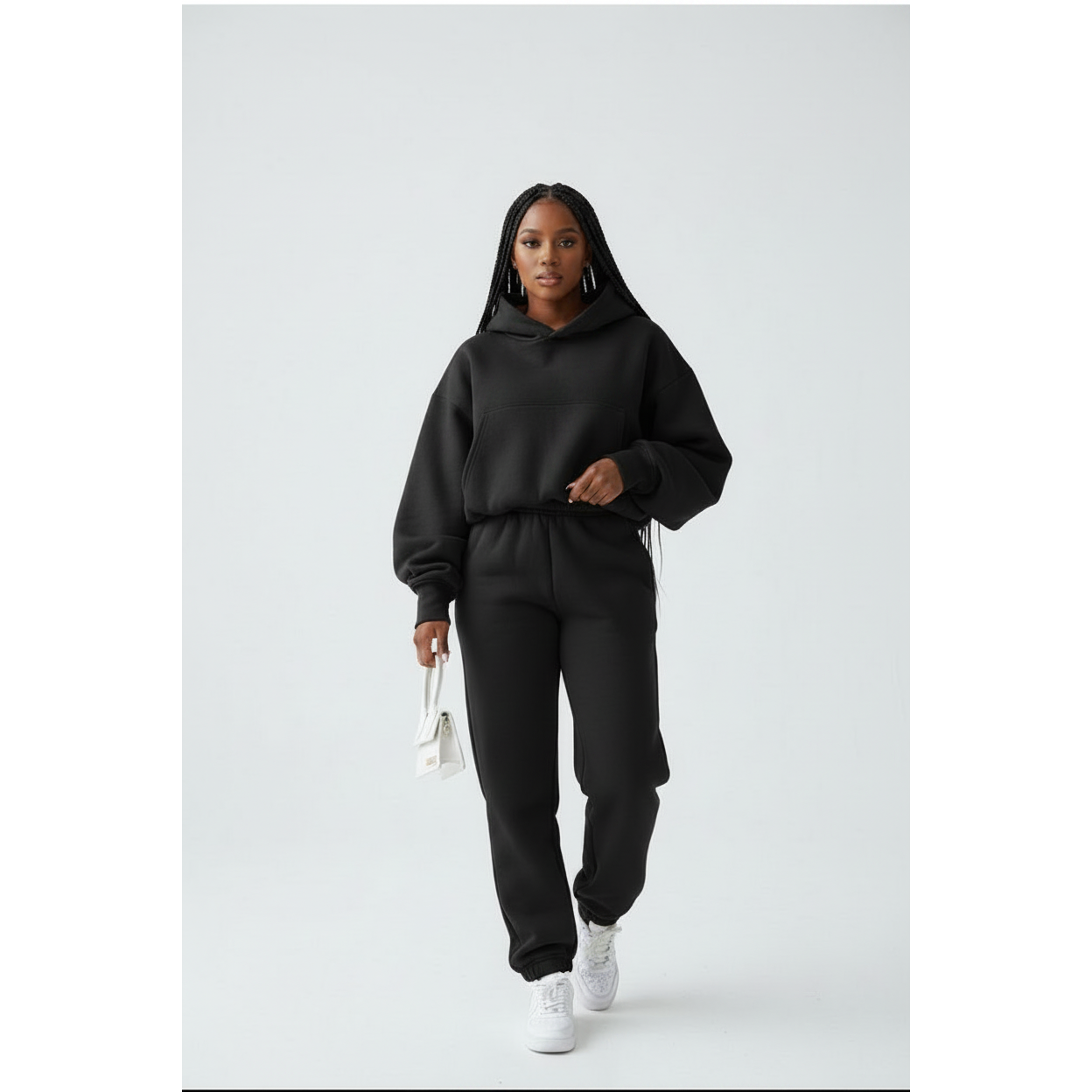 Drawstring Hoodie Crop Top & Jogger Pants
