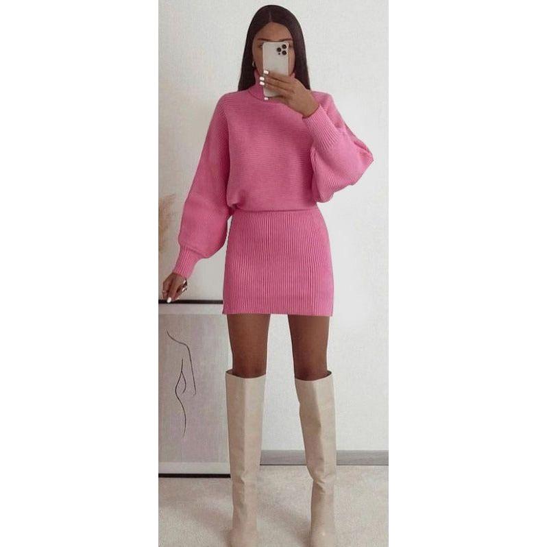 Sexy Knitted Top and Mini Skirt Set