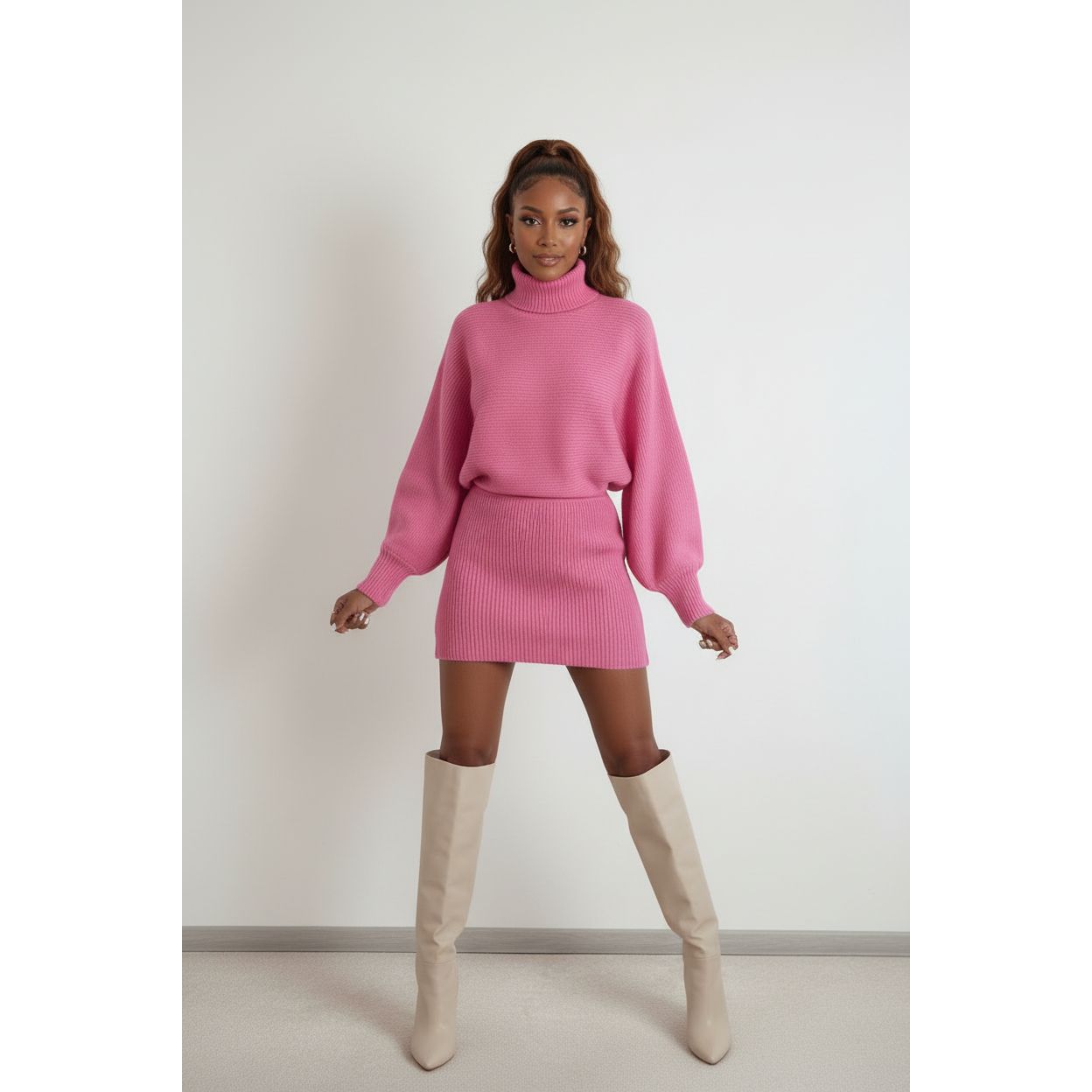 Sexy Knitted Top and Mini Skirt Set