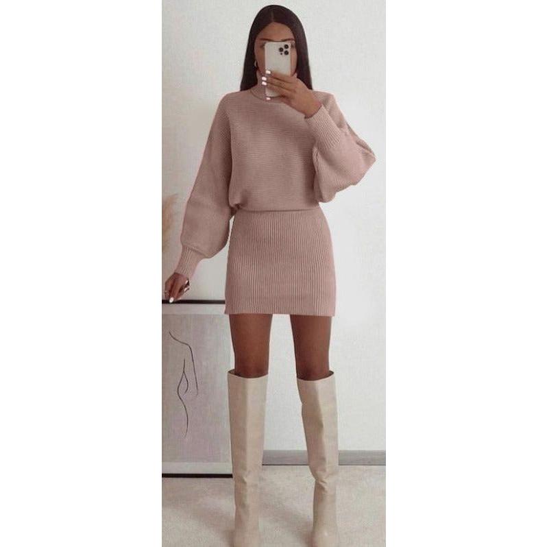 Sexy Knitted Top and Mini Skirt Set