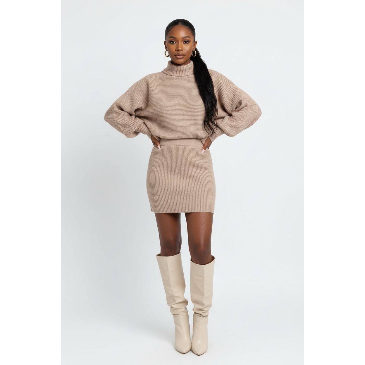 Sexy Knitted Top and Mini Skirt Set