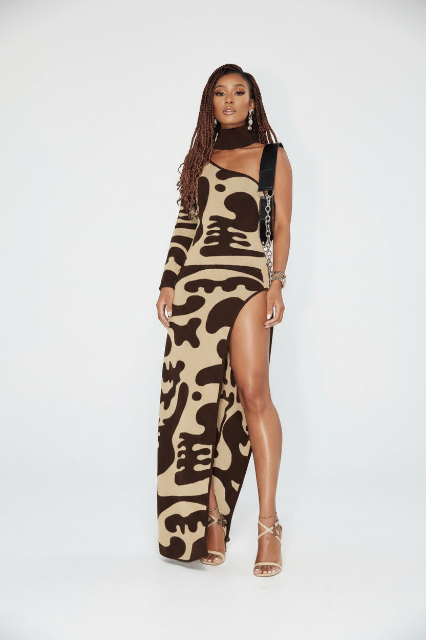 One Shoulder Off Side Slit Dress