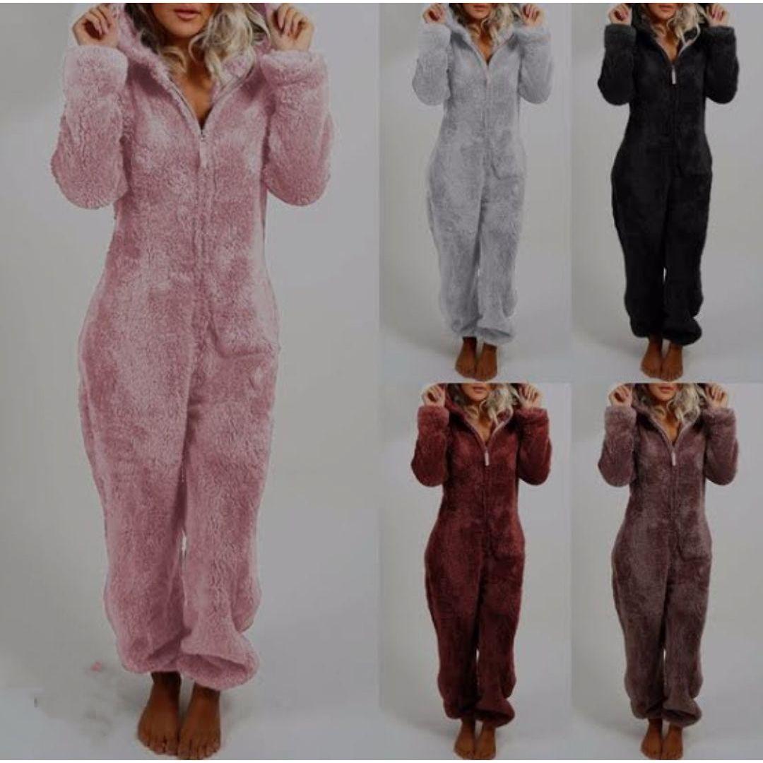 Hooded Long Sleeve Faux Fur Jumpsuit