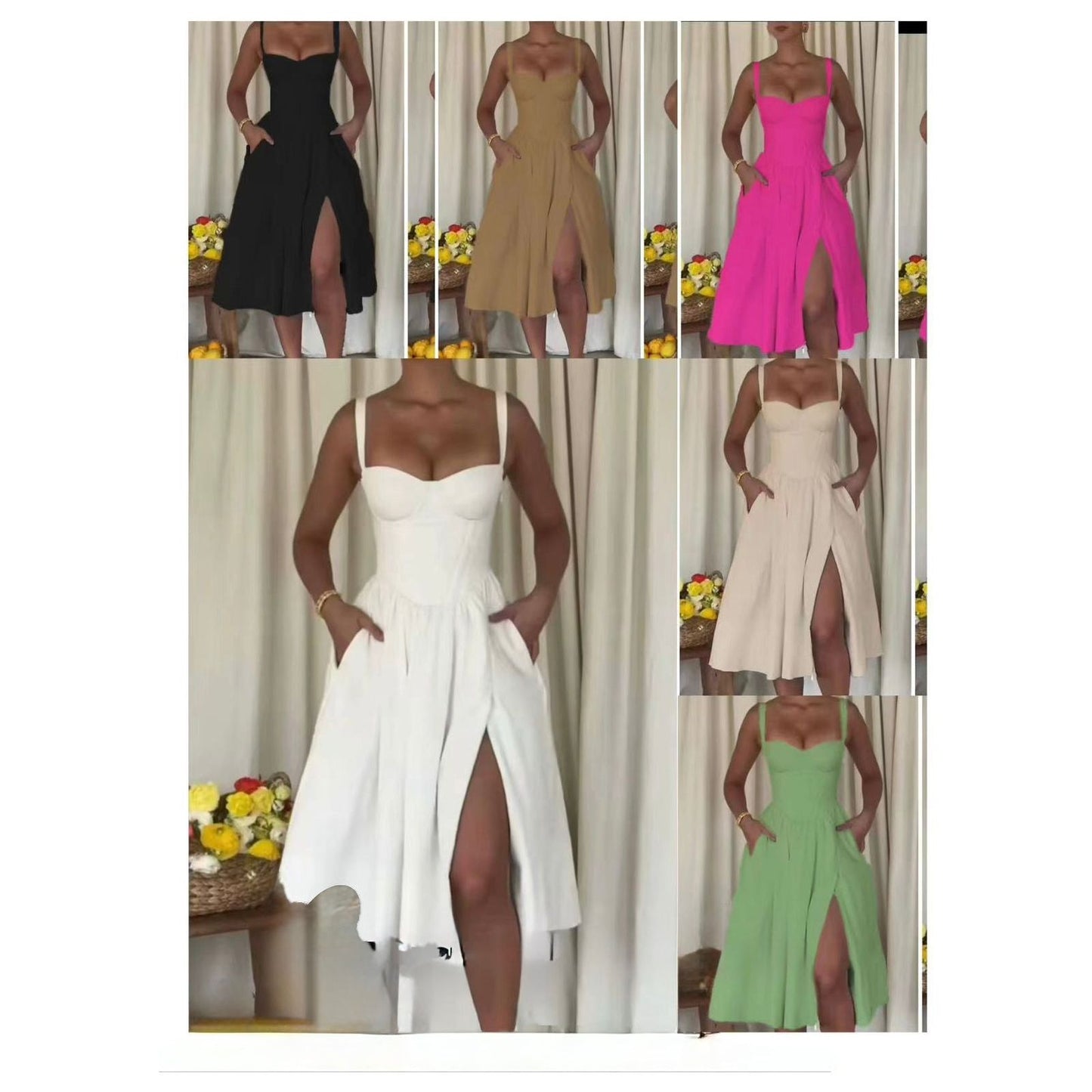 Spaghetti Strap Corset Midi Dress.