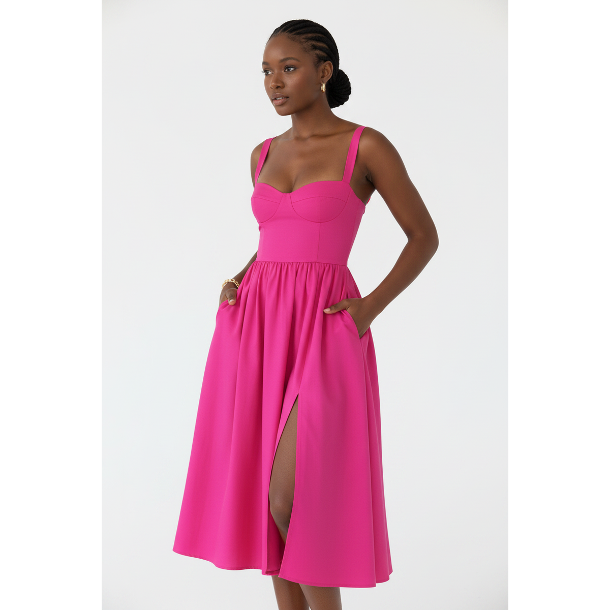 Spaghetti Strap Corset Midi Dress.