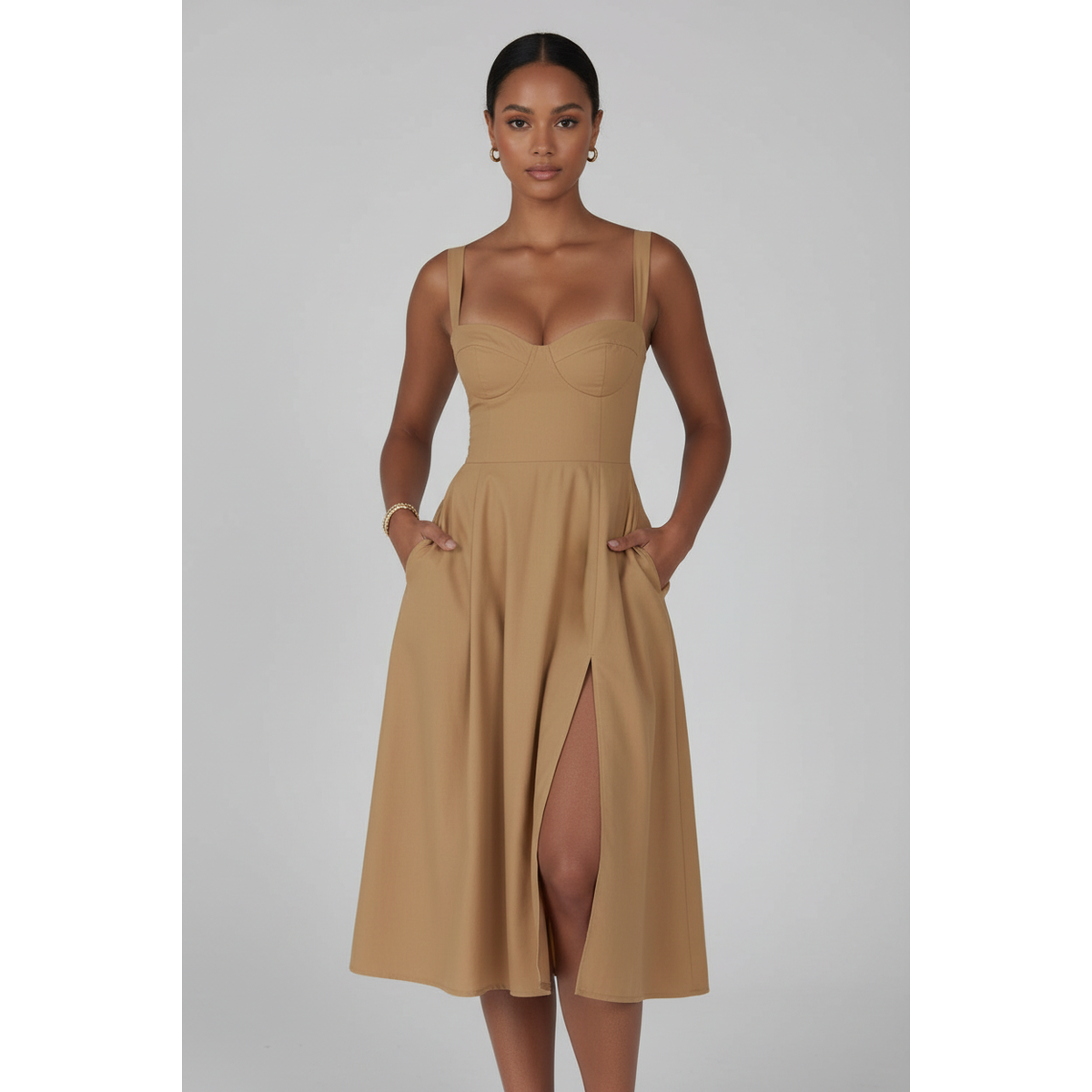 Spaghetti Strap Corset Midi Dress.