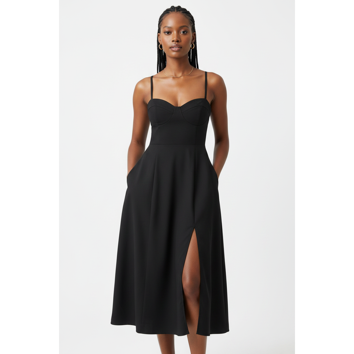 Spaghetti Strap Corset Midi Dress.